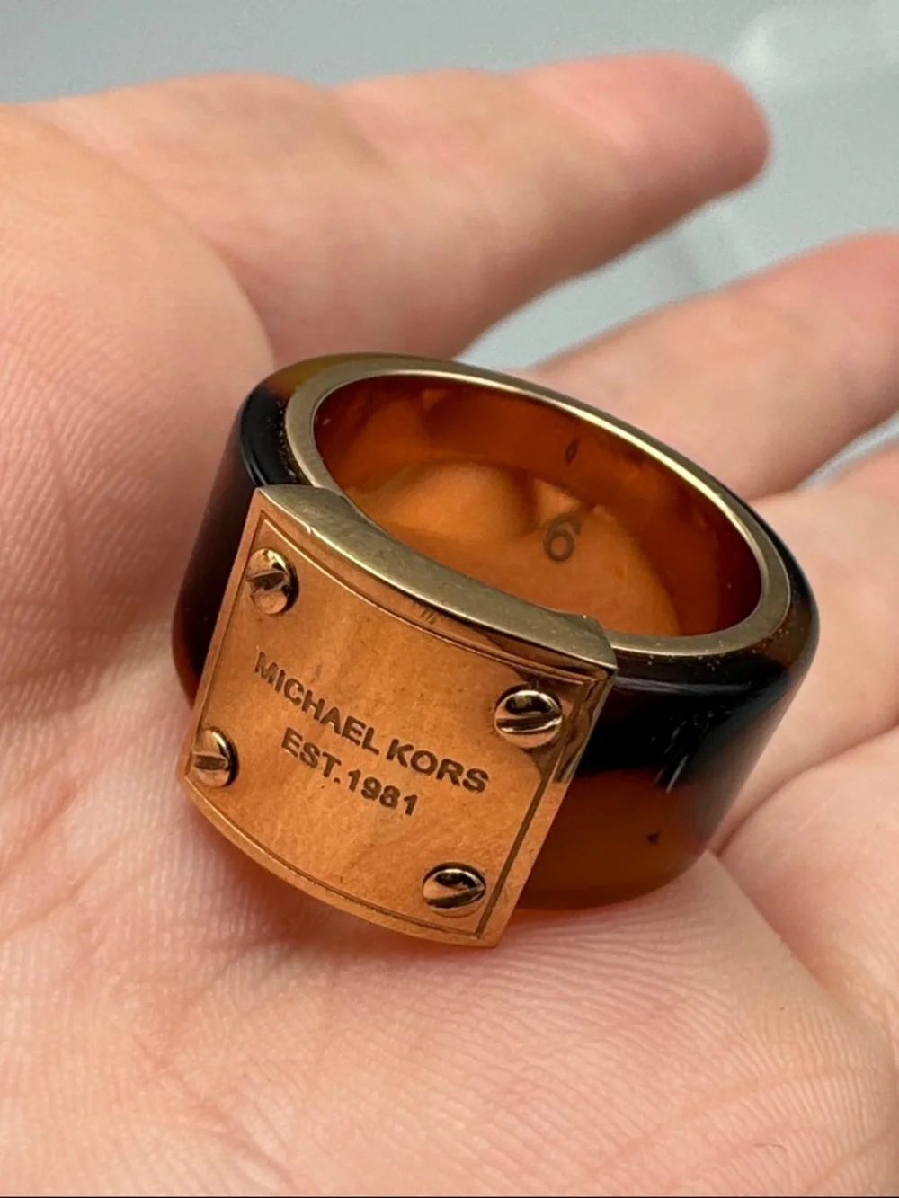 Michael Kors Tortoiseshell Resin Ring with Gold Plate - Picture 6 of 6